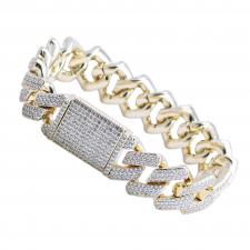 Fashion Brass Micro Pave Gold CZ Link Encrusted Bracelet- 8 INCHES